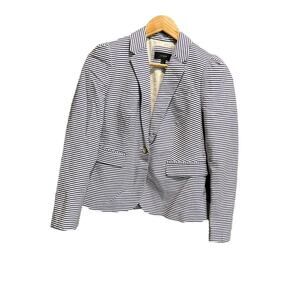 J. Crew White & Blue Striped Seersucker Women's Blazer Jacket Size 2 Puff Sleeve